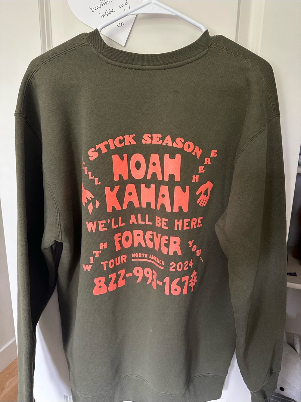 Noah Kahan Stick Season Olive Green Crewneck Sweatshirt - Picture 2 of 3